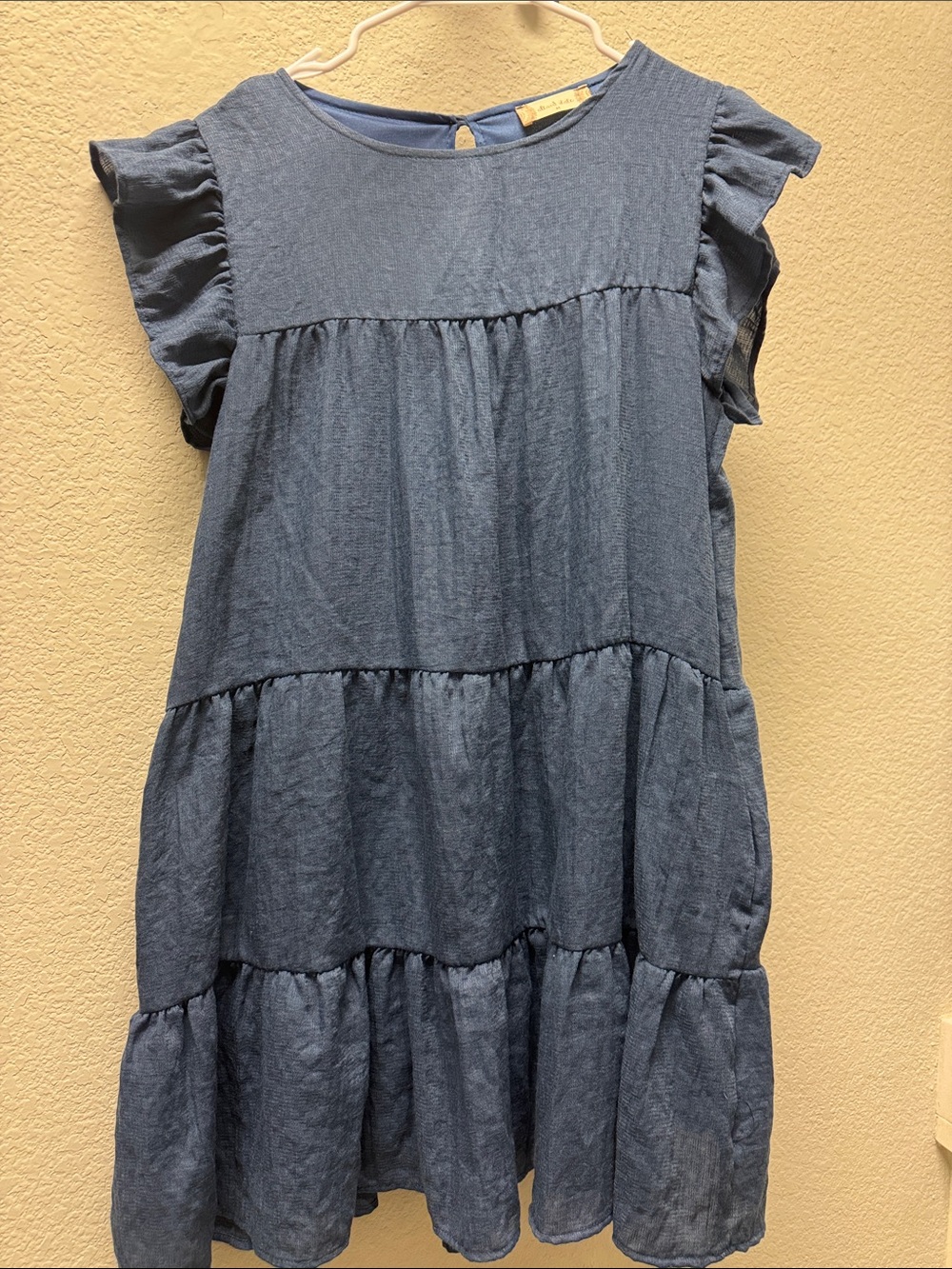 Altar’d State Girls' Blue Tiered Ruffle Sleeve Dress with pockets